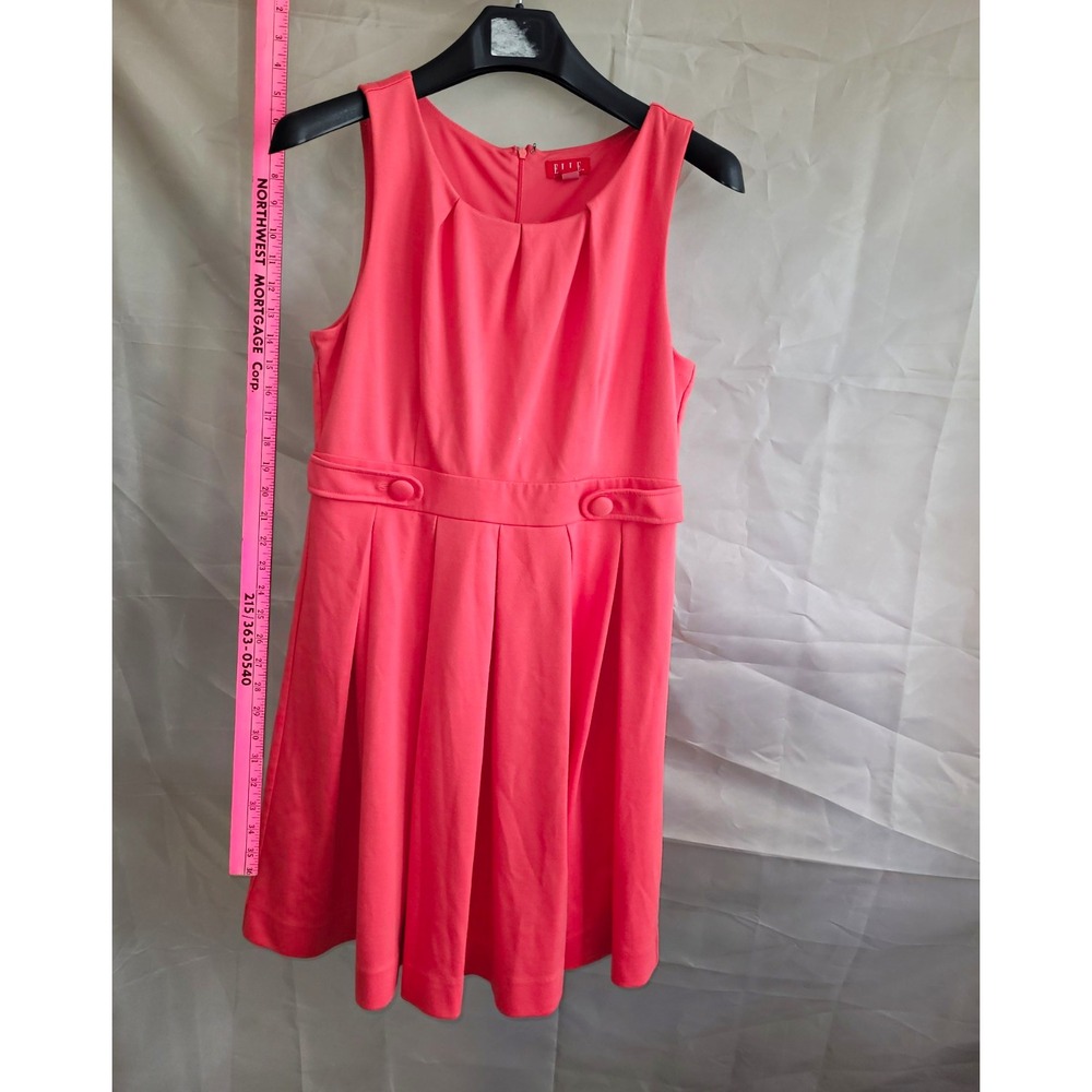 ELLE Pinkish Solid Fit & Flare Knit Lined Stretch Sleeveless Round Neck Zip 14